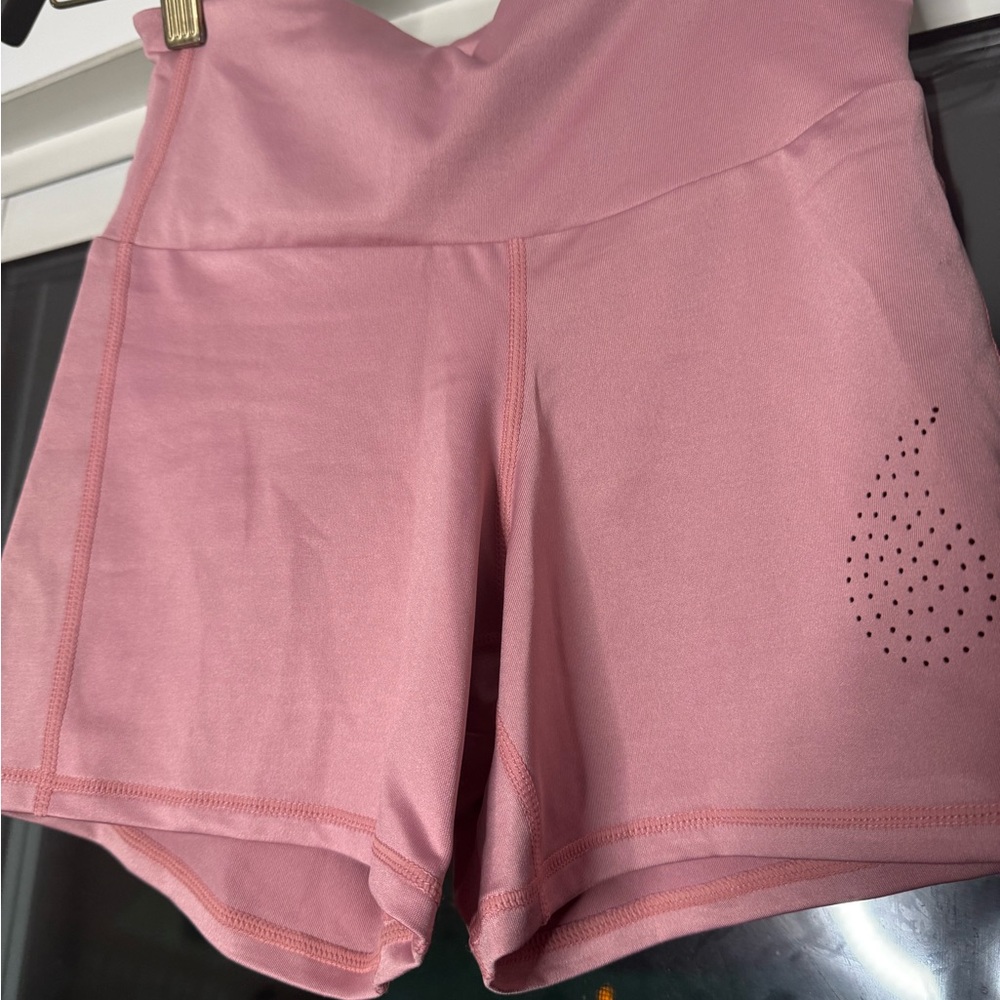 Sweet Sweat Pink High-Waisted Athletic Shorts with Perforated Detail